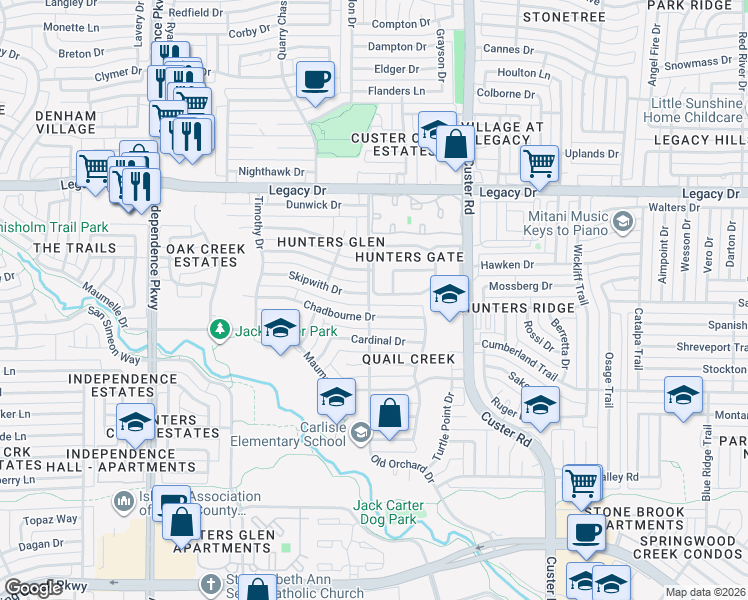 map of restaurants, bars, coffee shops, grocery stores, and more near 2252 Briarcrest Drive in Plano