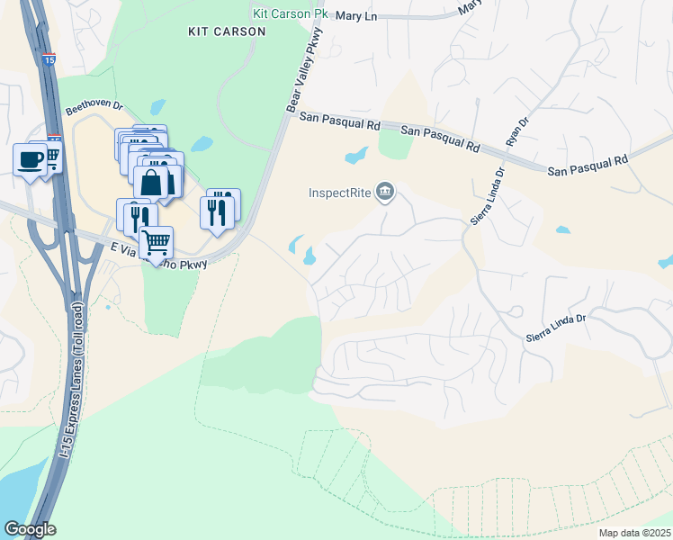 map of restaurants, bars, coffee shops, grocery stores, and more near 632 Hibiscus Glen in Escondido