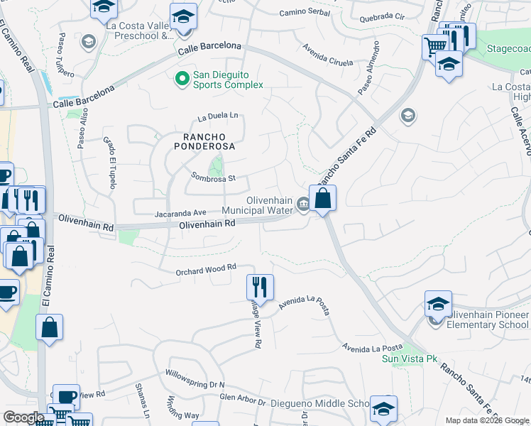 map of restaurants, bars, coffee shops, grocery stores, and more near 2907 Via Pepita in Carlsbad