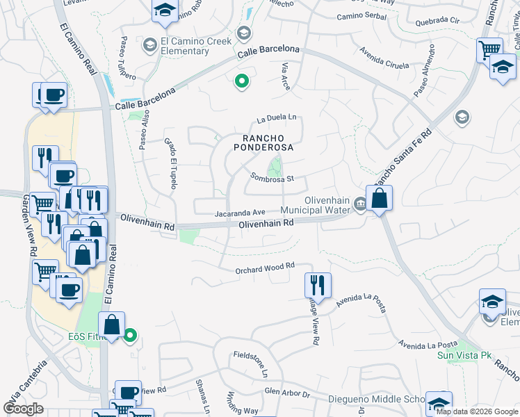 map of restaurants, bars, coffee shops, grocery stores, and more near 2618 Jacaranda Avenue in Carlsbad