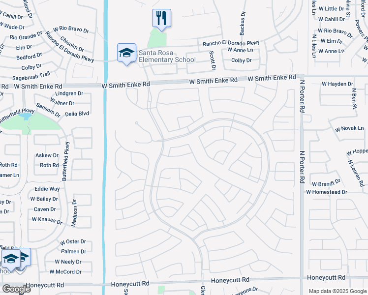 map of restaurants, bars, coffee shops, grocery stores, and more near 42457 West Jawbreaker Drive in Maricopa