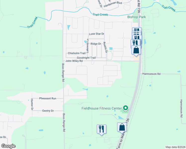 map of restaurants, bars, coffee shops, grocery stores, and more near 1438 Oliver Creek Lane in Justin
