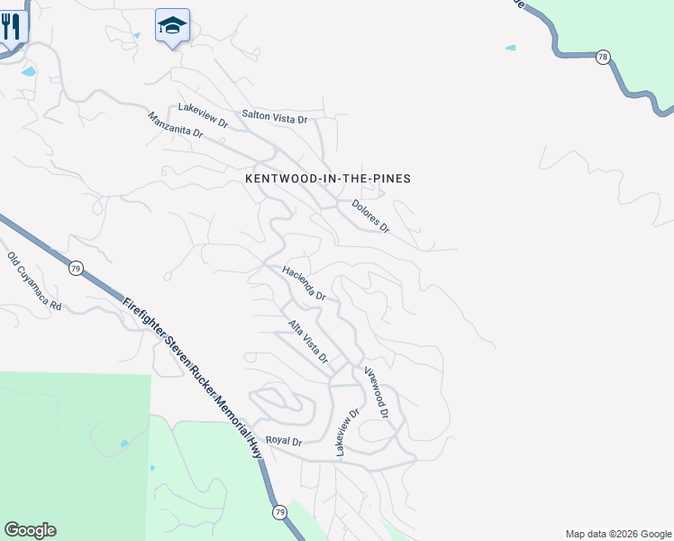 map of restaurants, bars, coffee shops, grocery stores, and more near 3304 Country Club Drive in Julian