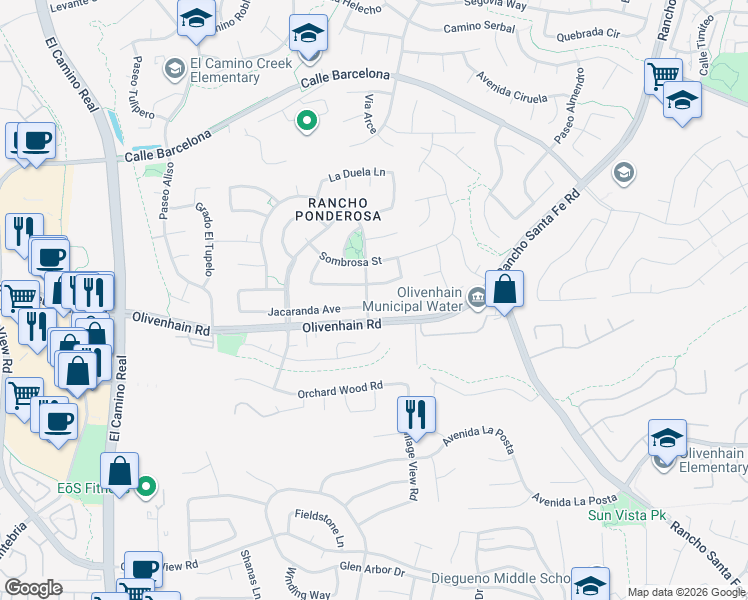 map of restaurants, bars, coffee shops, grocery stores, and more near 2802 Jacaranda Avenue in Carlsbad