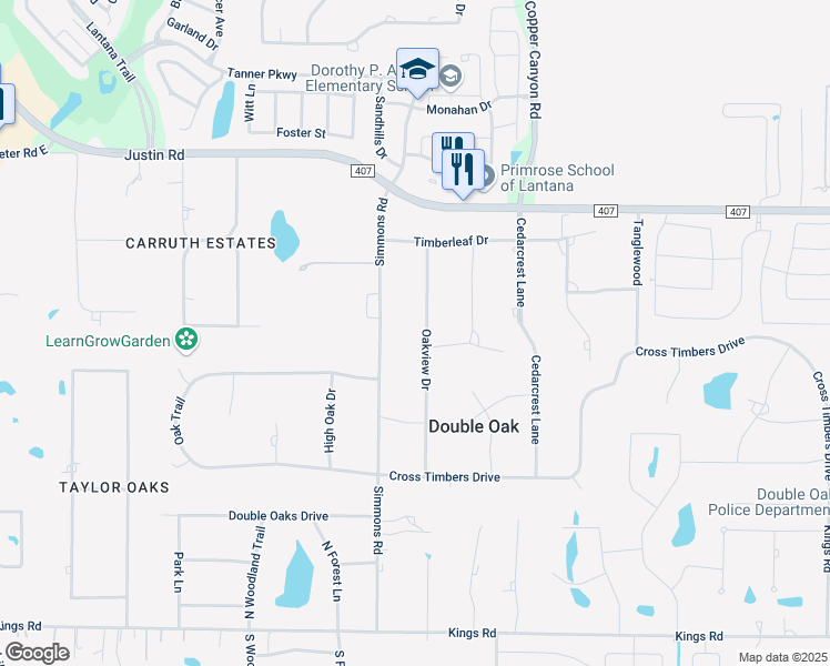 map of restaurants, bars, coffee shops, grocery stores, and more near 311 Oakview Drive in Double Oak