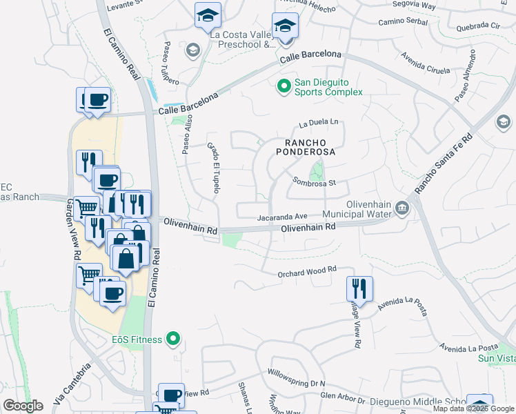 map of restaurants, bars, coffee shops, grocery stores, and more near 2409 Jacaranda Avenue in Carlsbad