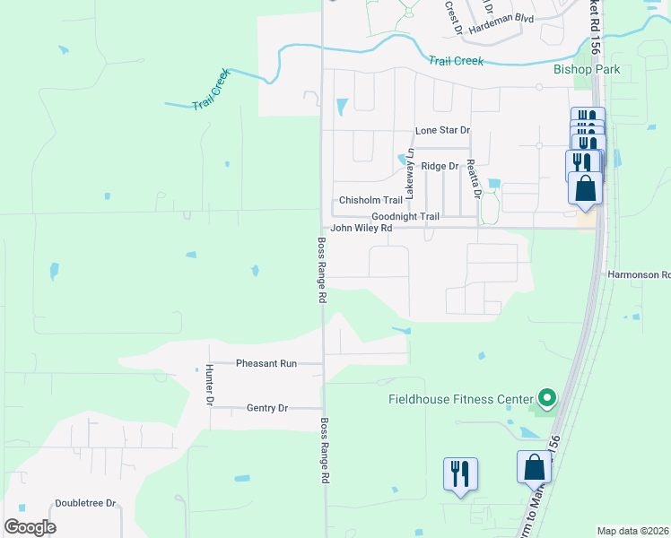 map of restaurants, bars, coffee shops, grocery stores, and more near 1323 Boss Range Road in Justin