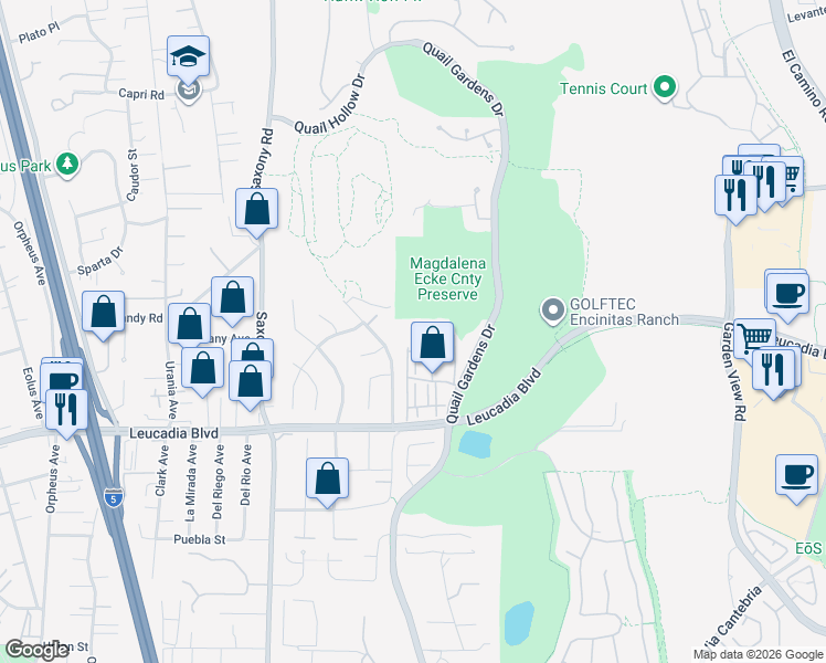 map of restaurants, bars, coffee shops, grocery stores, and more near 1603 San Remo Place in Encinitas