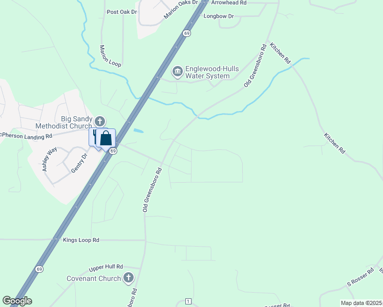 map of restaurants, bars, coffee shops, grocery stores, and more near 14282 Old Greensboro Road in Tuscaloosa