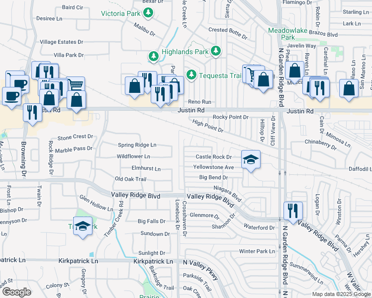 map of restaurants, bars, coffee shops, grocery stores, and more near 1849 Crosshaven Drive in Lewisville