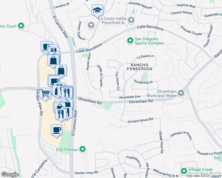 map of restaurants, bars, coffee shops, grocery stores, and more near 2404 La Macarena Avenue in Carlsbad