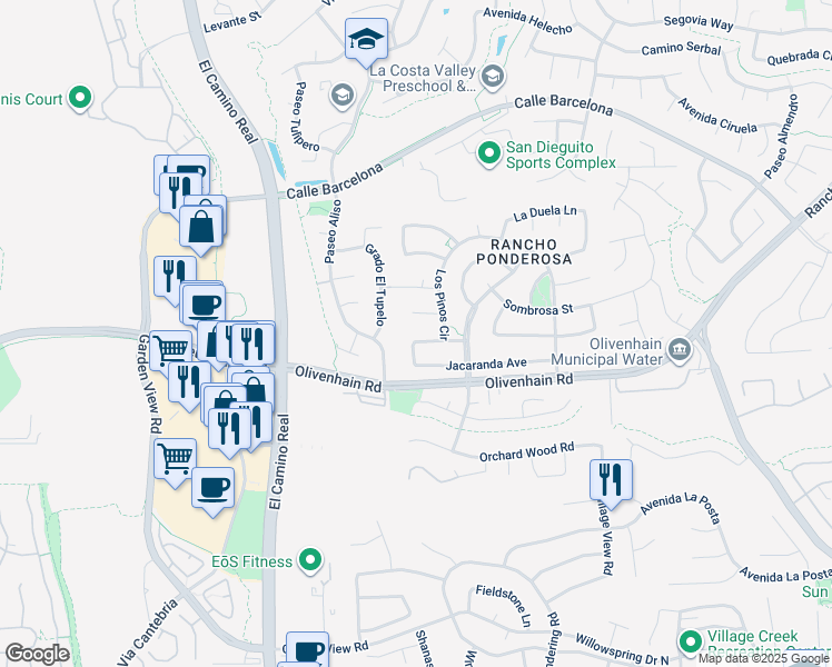 map of restaurants, bars, coffee shops, grocery stores, and more near 2404 La Macarena Avenue in Carlsbad