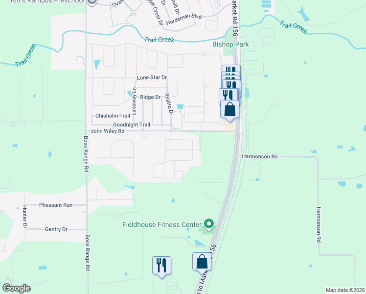 map of restaurants, bars, coffee shops, grocery stores, and more near 1219 Stagecoach Trail in Justin