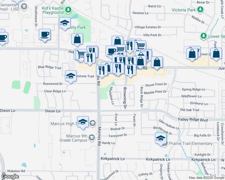 map of restaurants, bars, coffee shops, grocery stores, and more near 2008 Cartwright Court in Flower Mound