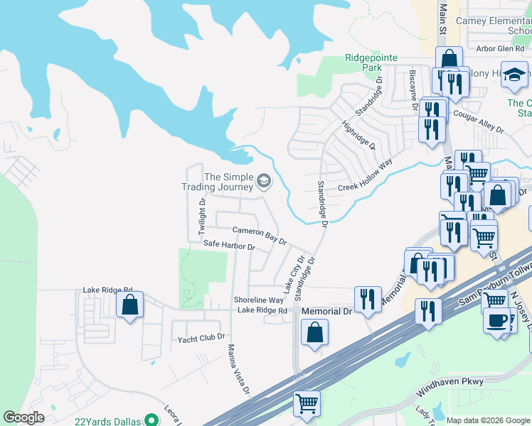 map of restaurants, bars, coffee shops, grocery stores, and more near 725 Bay De Vieux Drive in Lewisville