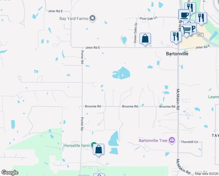 map of restaurants, bars, coffee shops, grocery stores, and more near 1095 Broome Road in Bartonville