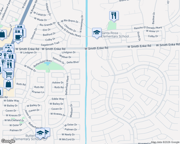 map of restaurants, bars, coffee shops, grocery stores, and more near 20830 Enchantment Pass in Maricopa