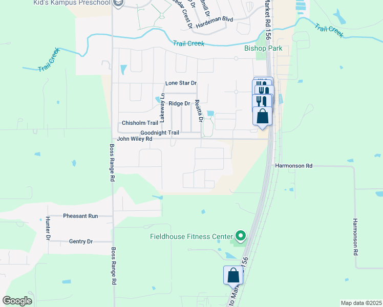 map of restaurants, bars, coffee shops, grocery stores, and more near 1217 Stagecoach Trail in Justin