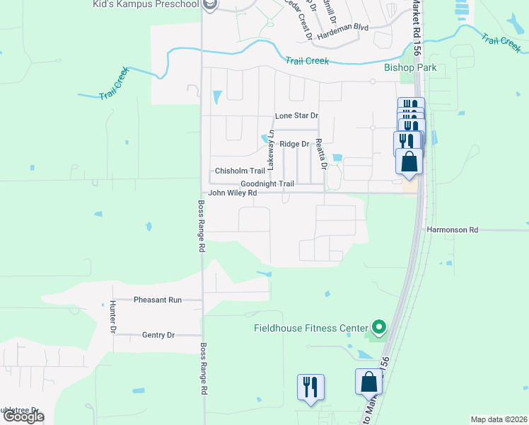 map of restaurants, bars, coffee shops, grocery stores, and more near 1405 Oliver Creek Lane in Justin