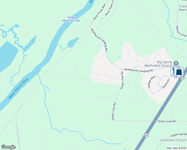 map of restaurants, bars, coffee shops, grocery stores, and more near 11642 Andrew Way in Tuscaloosa