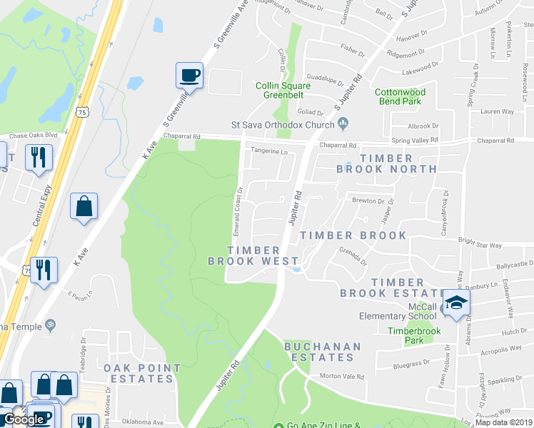 map of restaurants, bars, coffee shops, grocery stores, and more near 2825 Gulf Breeze Court in Plano