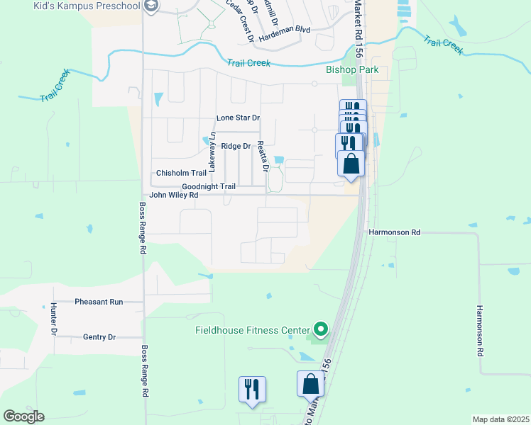 map of restaurants, bars, coffee shops, grocery stores, and more near 1217 Stagecoach Trail in Justin