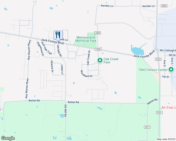 map of restaurants, bars, coffee shops, grocery stores, and more near 10799 Oak Creek Drive in Greenville