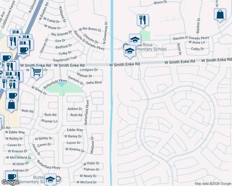 map of restaurants, bars, coffee shops, grocery stores, and more near 20830 Enchantment Pass in Maricopa