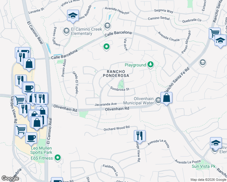 map of restaurants, bars, coffee shops, grocery stores, and more near 2609 Sombrosa Street in Carlsbad