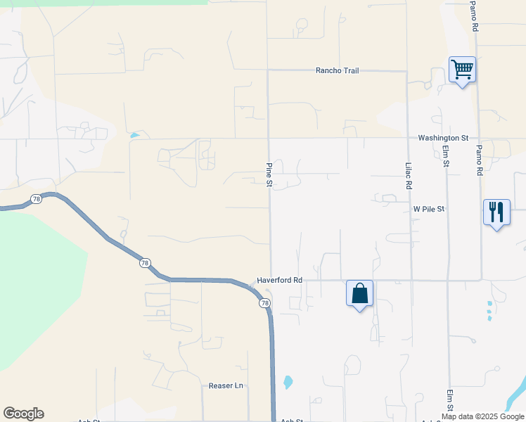 map of restaurants, bars, coffee shops, grocery stores, and more near 955 Heritage Ranch Road in Ramona