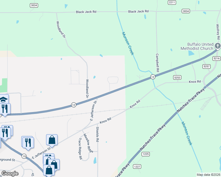 map of restaurants, bars, coffee shops, grocery stores, and more near 944 Mississippi 12 in Kosciusko