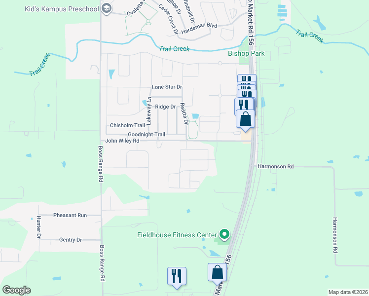 map of restaurants, bars, coffee shops, grocery stores, and more near 1219 Stagecoach Trail in Justin