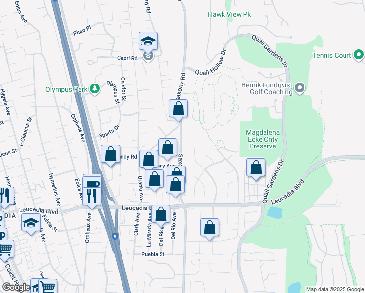 map of restaurants, bars, coffee shops, grocery stores, and more near 955-2 Saxony Road in Encinitas