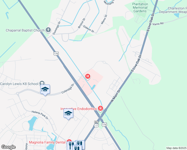 map of restaurants, bars, coffee shops, grocery stores, and more near 300 Callen Boulevard in Summerville
