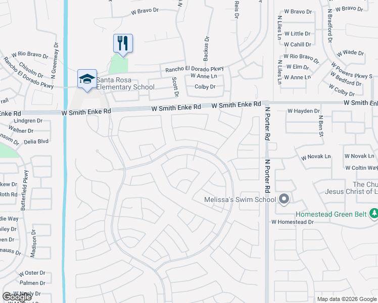 map of restaurants, bars, coffee shops, grocery stores, and more near 42110 West Lavender Drive in Maricopa
