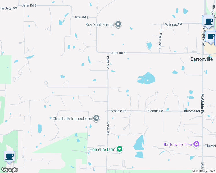 map of restaurants, bars, coffee shops, grocery stores, and more near 400 Porter Road in Bartonville