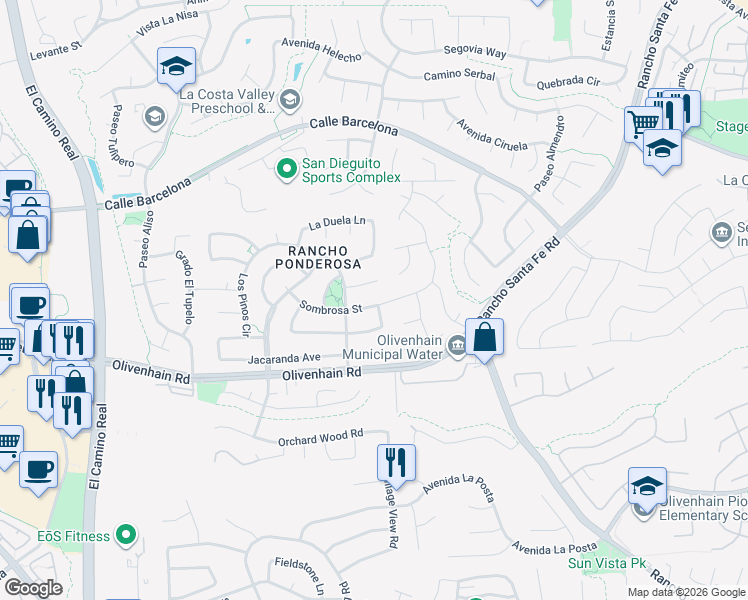 map of restaurants, bars, coffee shops, grocery stores, and more near 2812 Sombrosa Street in Carlsbad