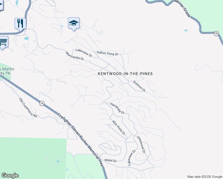 map of restaurants, bars, coffee shops, grocery stores, and more near 3208 Oakwood Drive in Julian