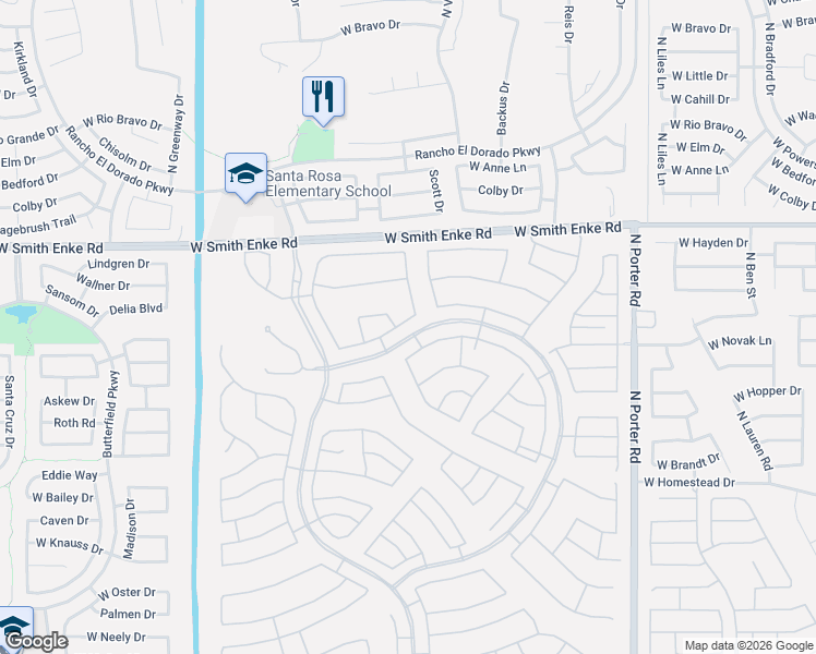 map of restaurants, bars, coffee shops, grocery stores, and more near 42380 Jailhouse Rock Court in Maricopa