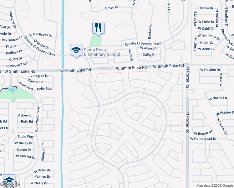 map of restaurants, bars, coffee shops, grocery stores, and more near 42380 Jailhouse Rock Court in Maricopa