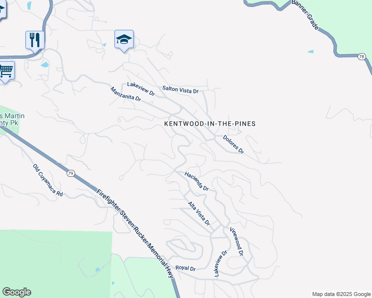 map of restaurants, bars, coffee shops, grocery stores, and more near 3208 Oakwood Drive in Julian