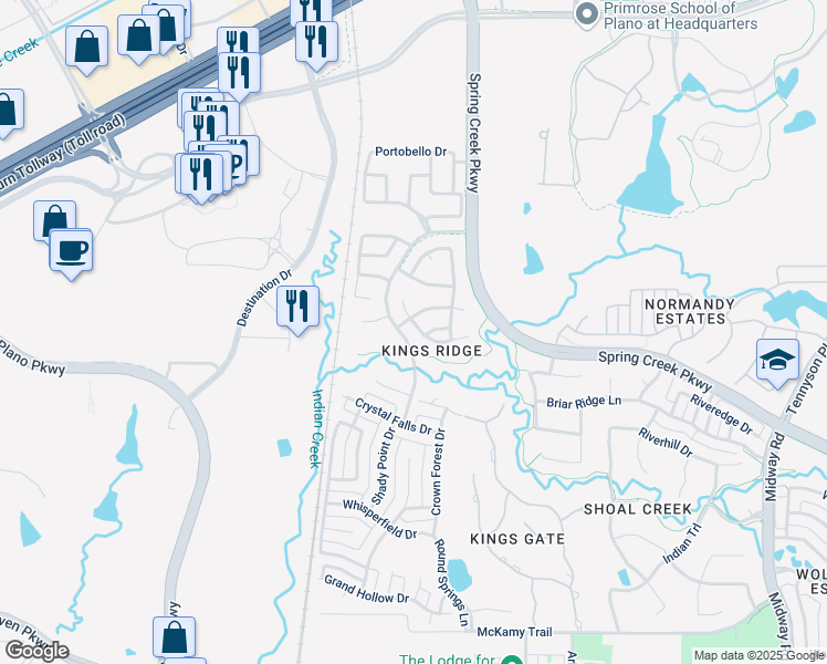 map of restaurants, bars, coffee shops, grocery stores, and more near 6901 Beckworth Lane in Plano