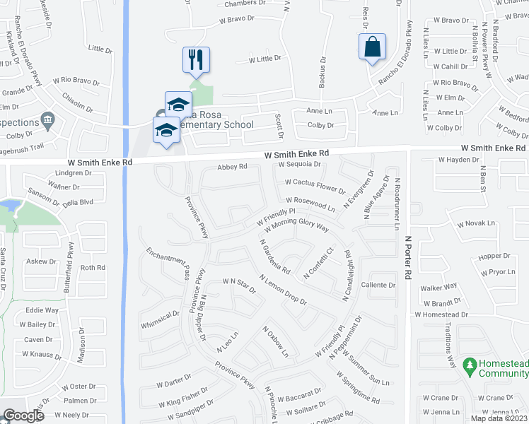 map of restaurants, bars, coffee shops, grocery stores, and more near 42293 W Good Vibrations Ln in Maricopa