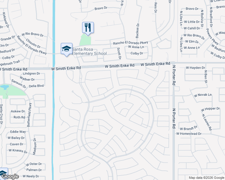 map of restaurants, bars, coffee shops, grocery stores, and more near 42293 W Good Vibrations Ln in Maricopa