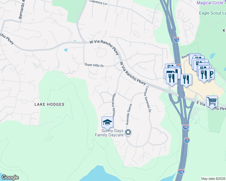 map of restaurants, bars, coffee shops, grocery stores, and more near 512 Calle De La Paz in Escondido