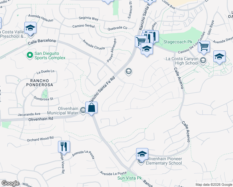 map of restaurants, bars, coffee shops, grocery stores, and more near 7925 Calle San Felipe in Carlsbad