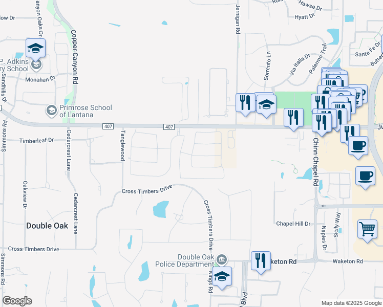 map of restaurants, bars, coffee shops, grocery stores, and more near Berkshire Way in Copper Canyon