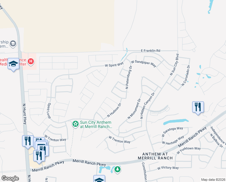 map of restaurants, bars, coffee shops, grocery stores, and more near 8222 West Noble Prairie Way in Florence