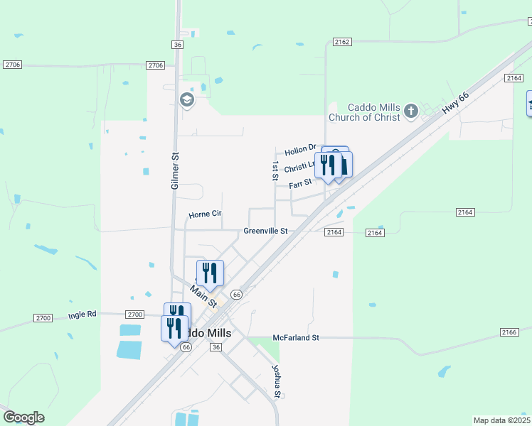 map of restaurants, bars, coffee shops, grocery stores, and more near 2311 Crestridge in Caddo Mills