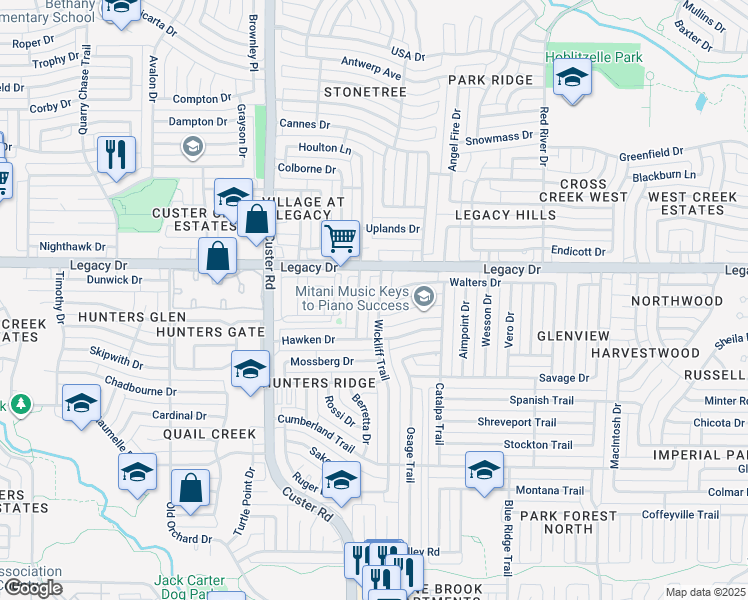 map of restaurants, bars, coffee shops, grocery stores, and more near 1944 Walters Drive in Plano